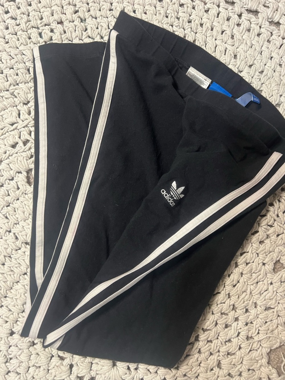 Y2K- Adidas Black Leggings with White Side Stripes
